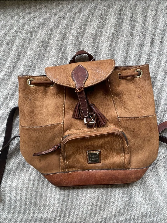 Dooney & Bourke Handbags - Vintage Dooney & Bourke Tan and Dark Brown Leather Backpack
